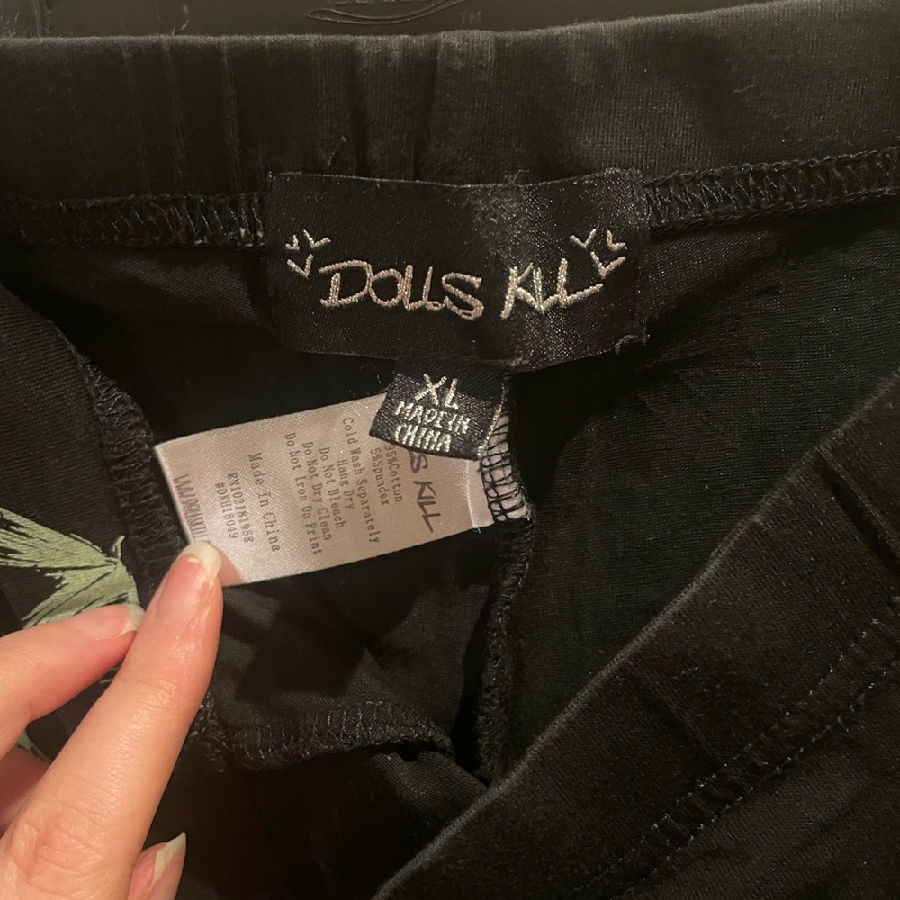 Dolls Kill Black Leggings with Green Bat Design - Picture 4 of 5